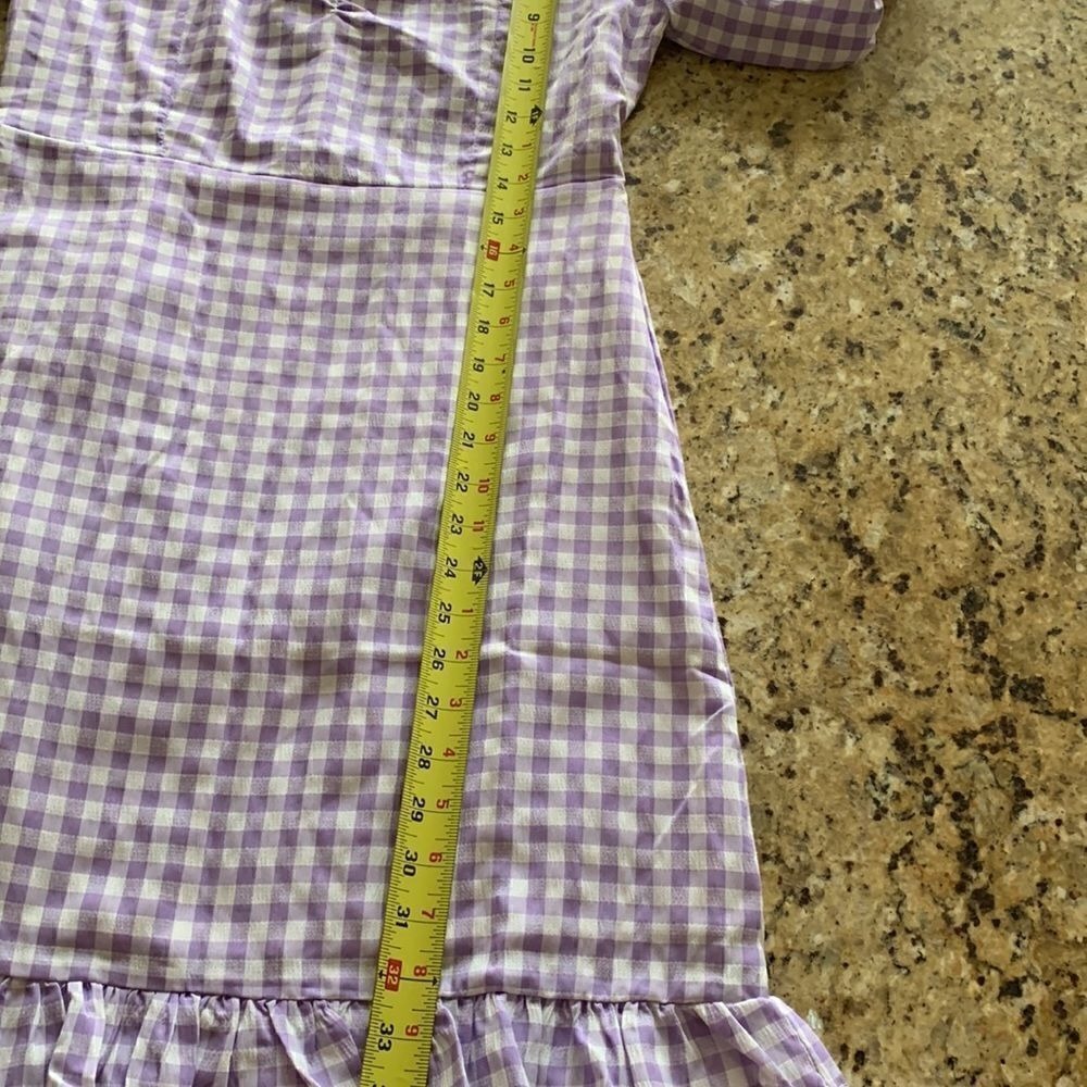 NWT Gingham Mini Lined Dress‎ Purple Puff Sleeves ruffle small Cottagecore - Picture 9 of 9